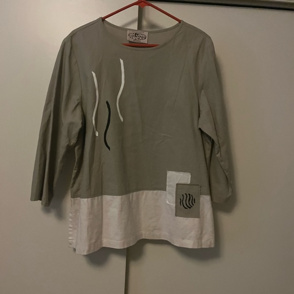 On the Rocks Sz S Aline Taupe Beige pullover cotton linen blouse. - Picture 1 of 5